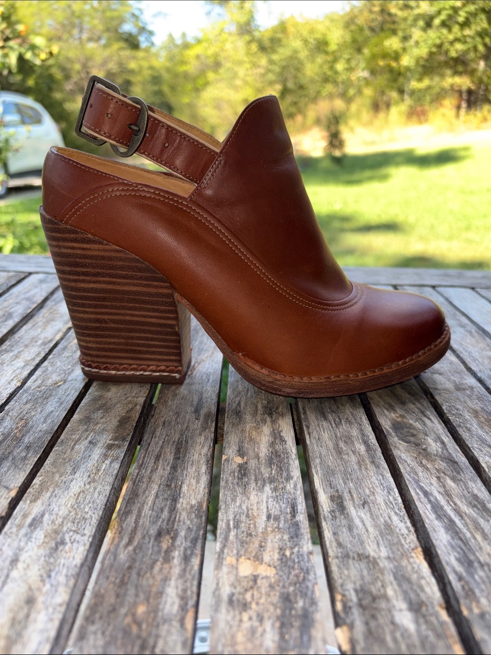Timberland Boot Company  Leather Marge Slingback Chunky Bootie Western Boho